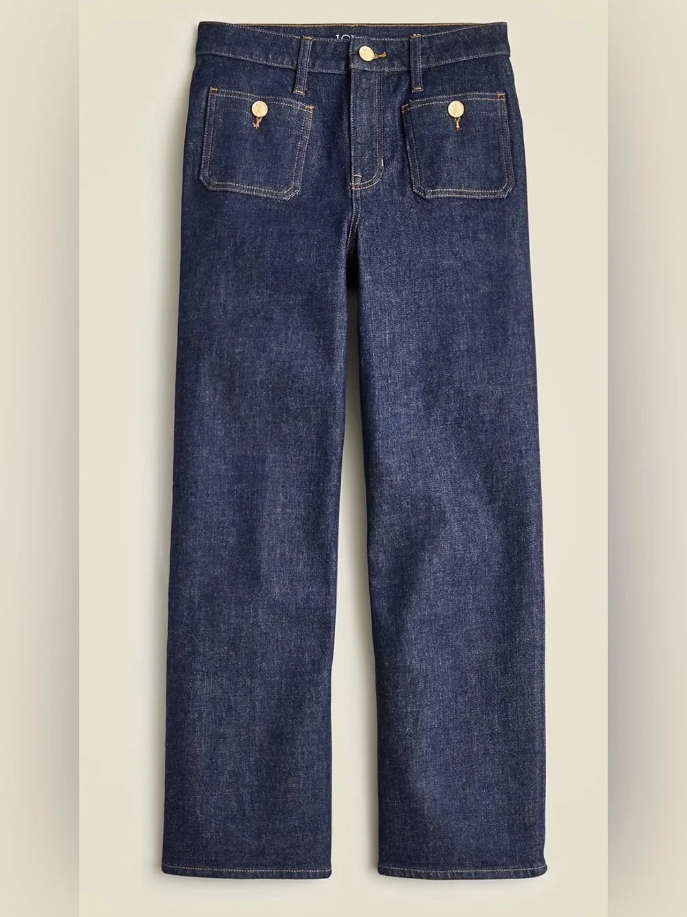 J. Crew Women's Dark Indigo Straight-Leg Jeans with Gold Buttons